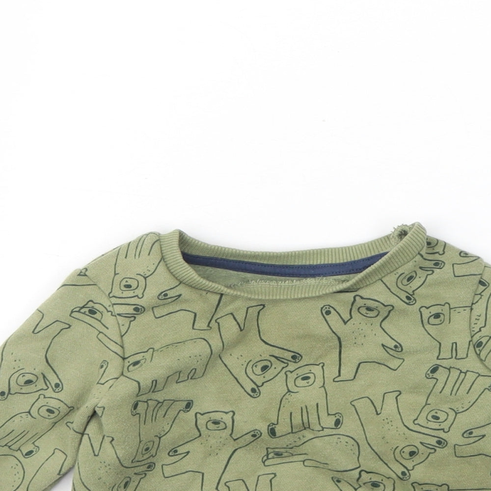 Primark Boys Green Round Neck Spotted Cotton Pullover Jumper Size 2 Years   - Bear