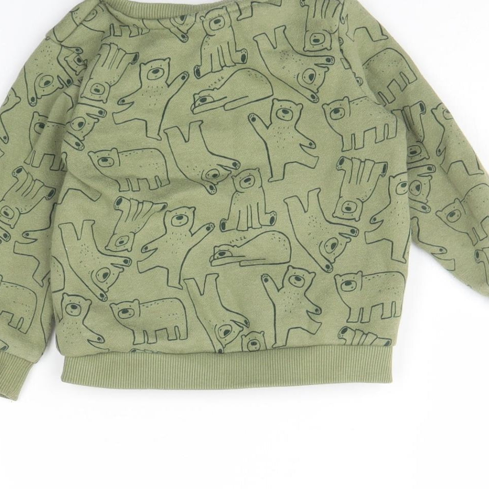 Primark Boys Green Round Neck Spotted Cotton Pullover Jumper Size 2 Years   - Bear