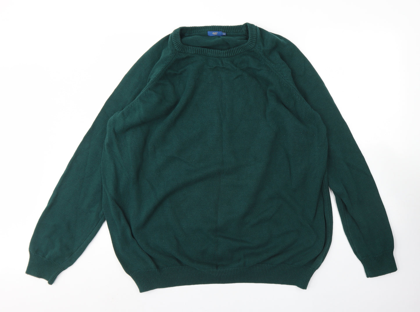 Cotton Traders Mens Green Round Neck  Cotton Pullover Jumper Size 4XL