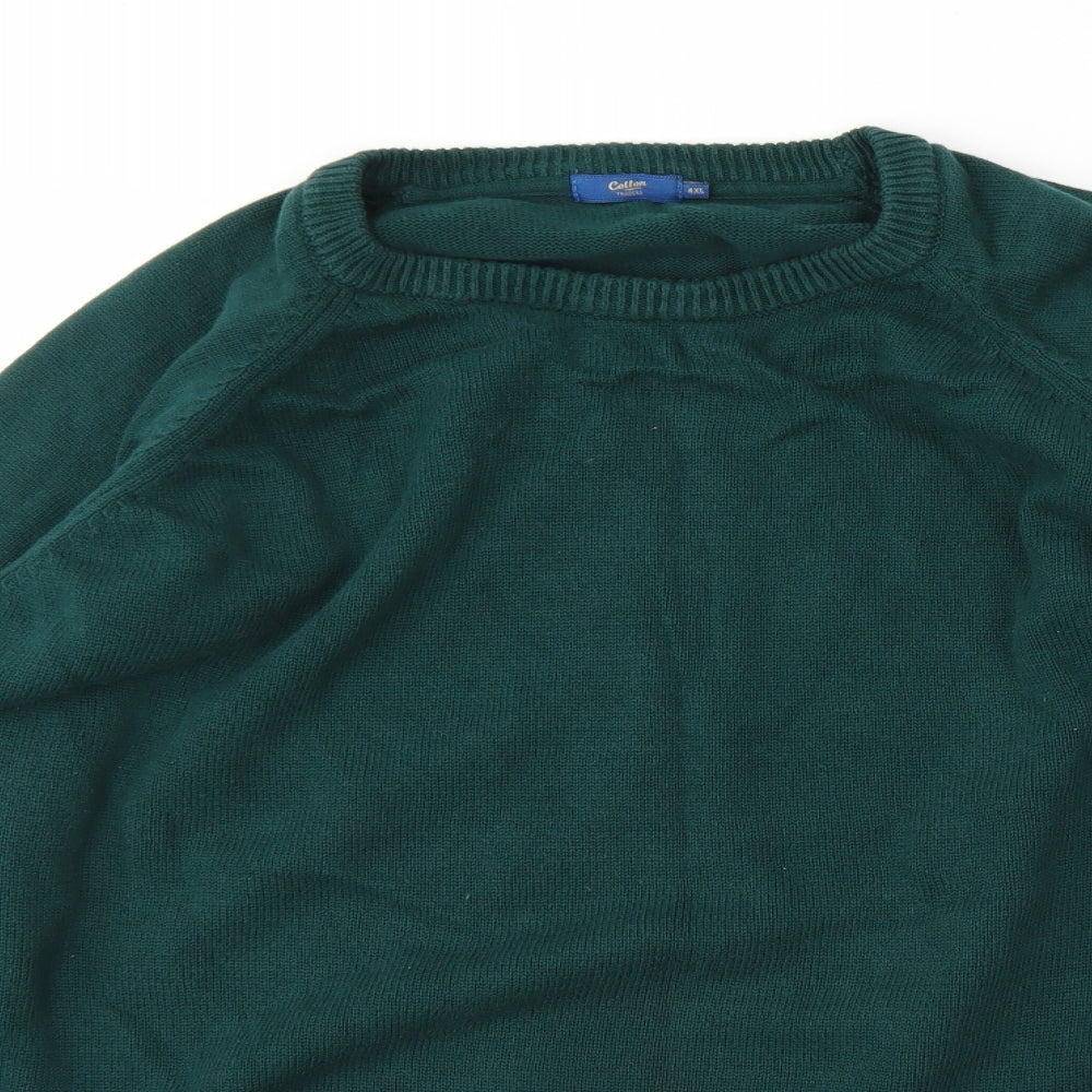 Cotton Traders Mens Green Round Neck  Cotton Pullover Jumper Size 4XL