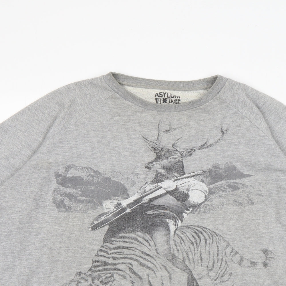 f asylum Womens Grey Round Neck Geometric Cotton Pullover Jumper Size L