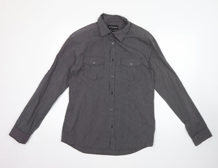 Marks and Spencer Mens Multicoloured Striped Cotton  Button-Up Size M Collared
