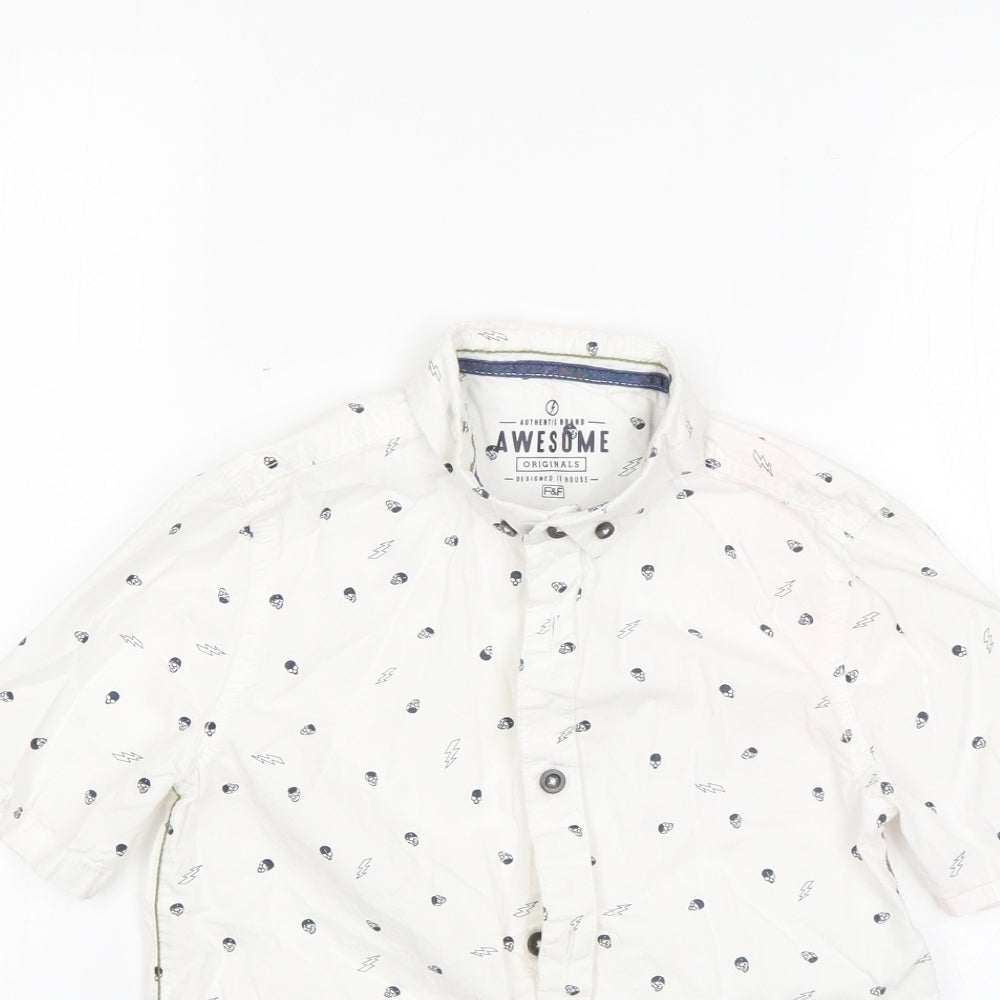 F&F Boys Multicoloured Geometric 100% Cotton Basic Button-Up Size 7-8 Years Collared