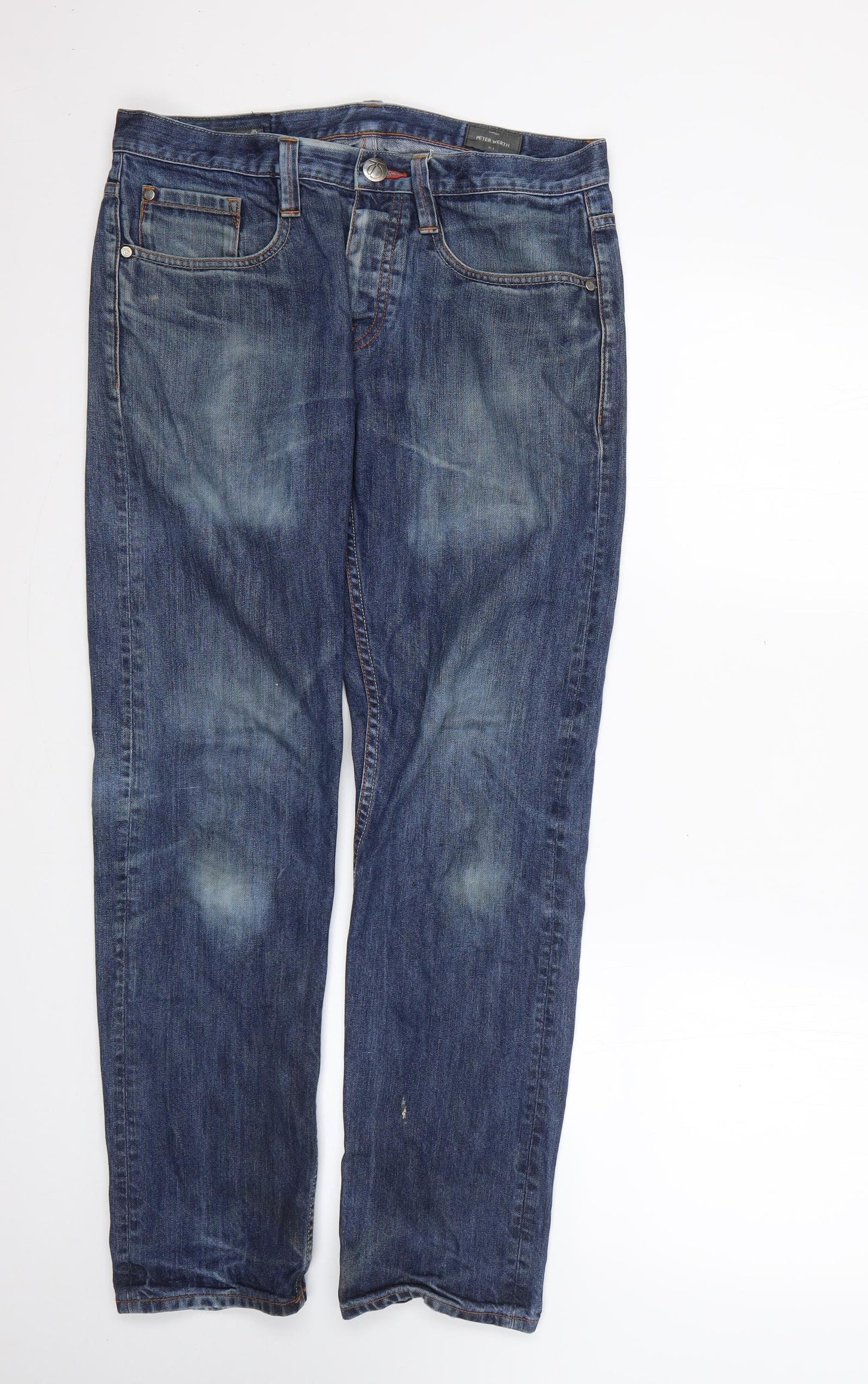 Peter Werth Mens Blue  Cotton Straight Jeans Size 32 L27 in Regular