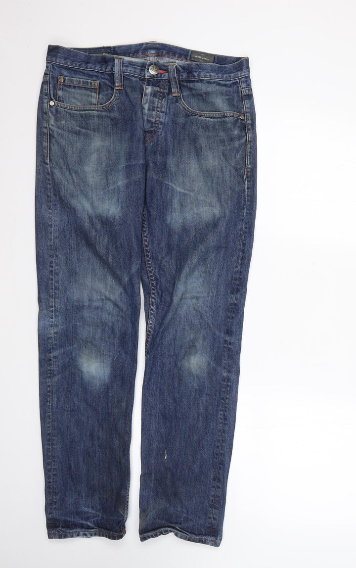Peter Werth Mens Blue Cotton Straight Jeans Size 32 L27 in Regular