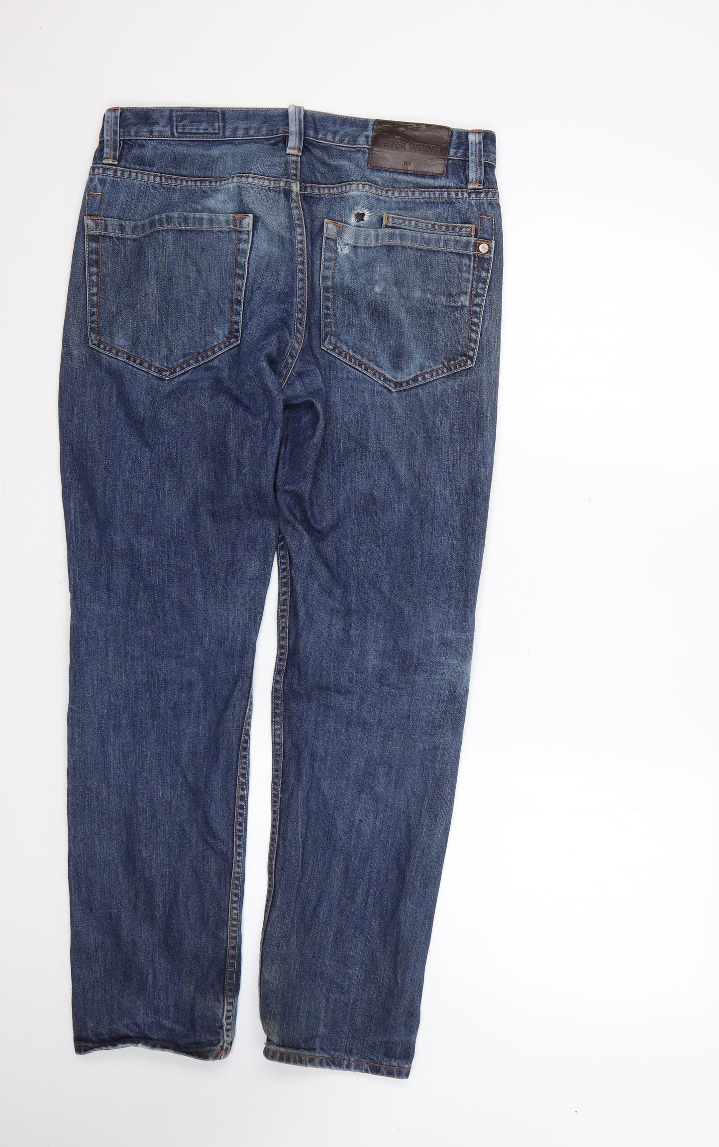 Peter Werth Mens Blue  Cotton Straight Jeans Size 32 L27 in Regular