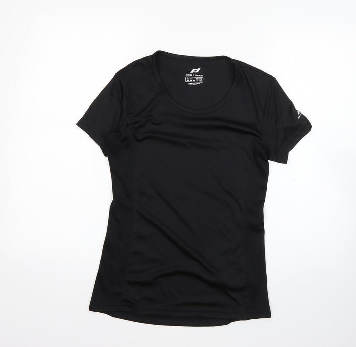 PRO TOUCH Womens Black 100% Polyester Basic T-Shirt Size 8 Round Neck