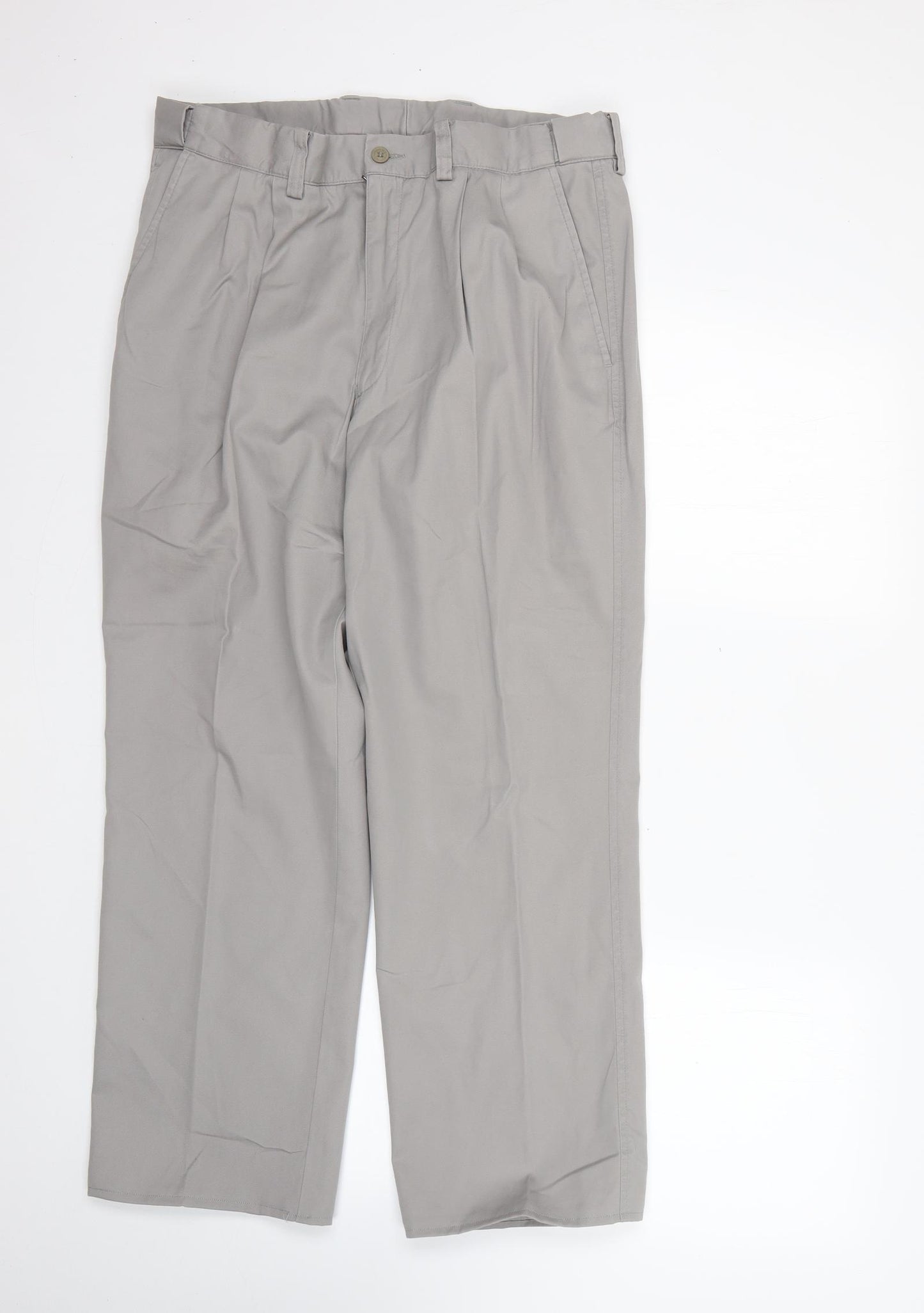 Marks and Spencer Mens Grey  Cotton Trousers  Size 34 L25 in Regular