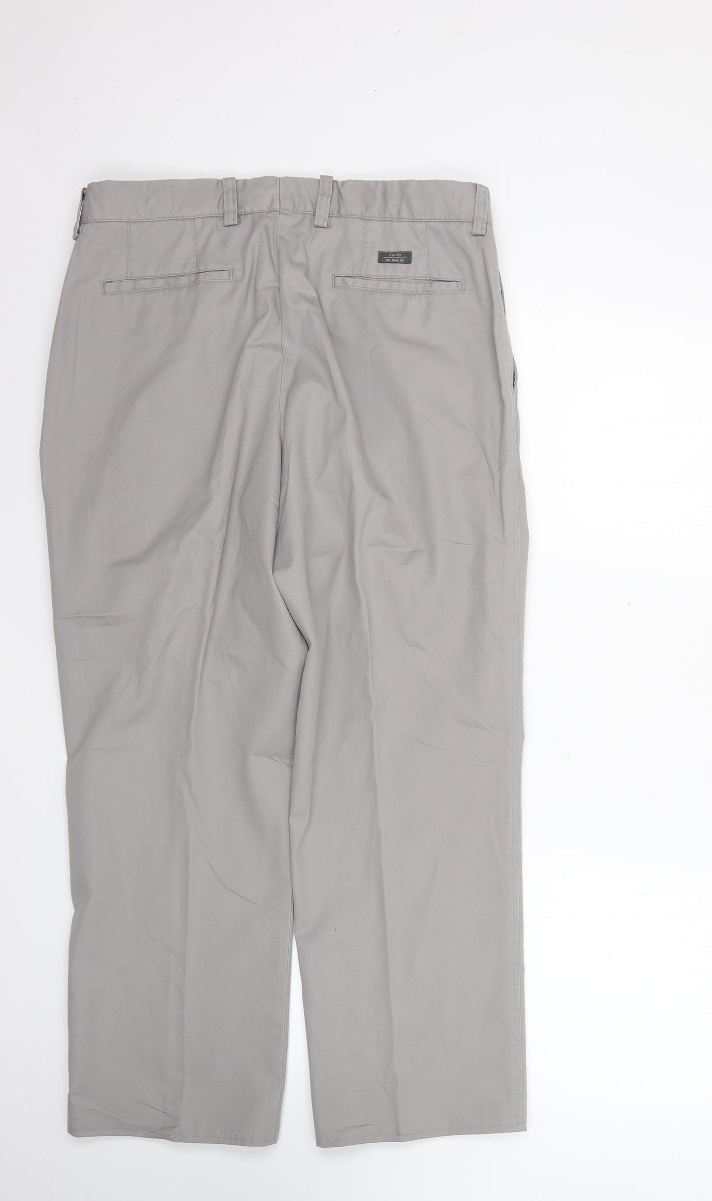 Marks and Spencer Mens Grey  Cotton Trousers  Size 34 L25 in Regular