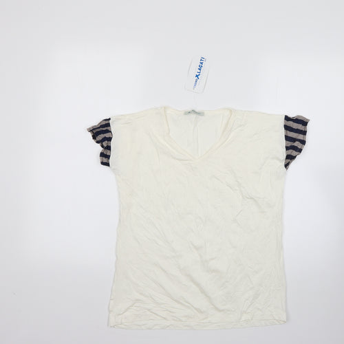 lacati Womens Beige  Polyester Basic T-Shirt Size S Round Neck