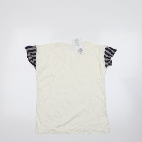 lacati Womens Beige  Polyester Basic T-Shirt Size S Round Neck