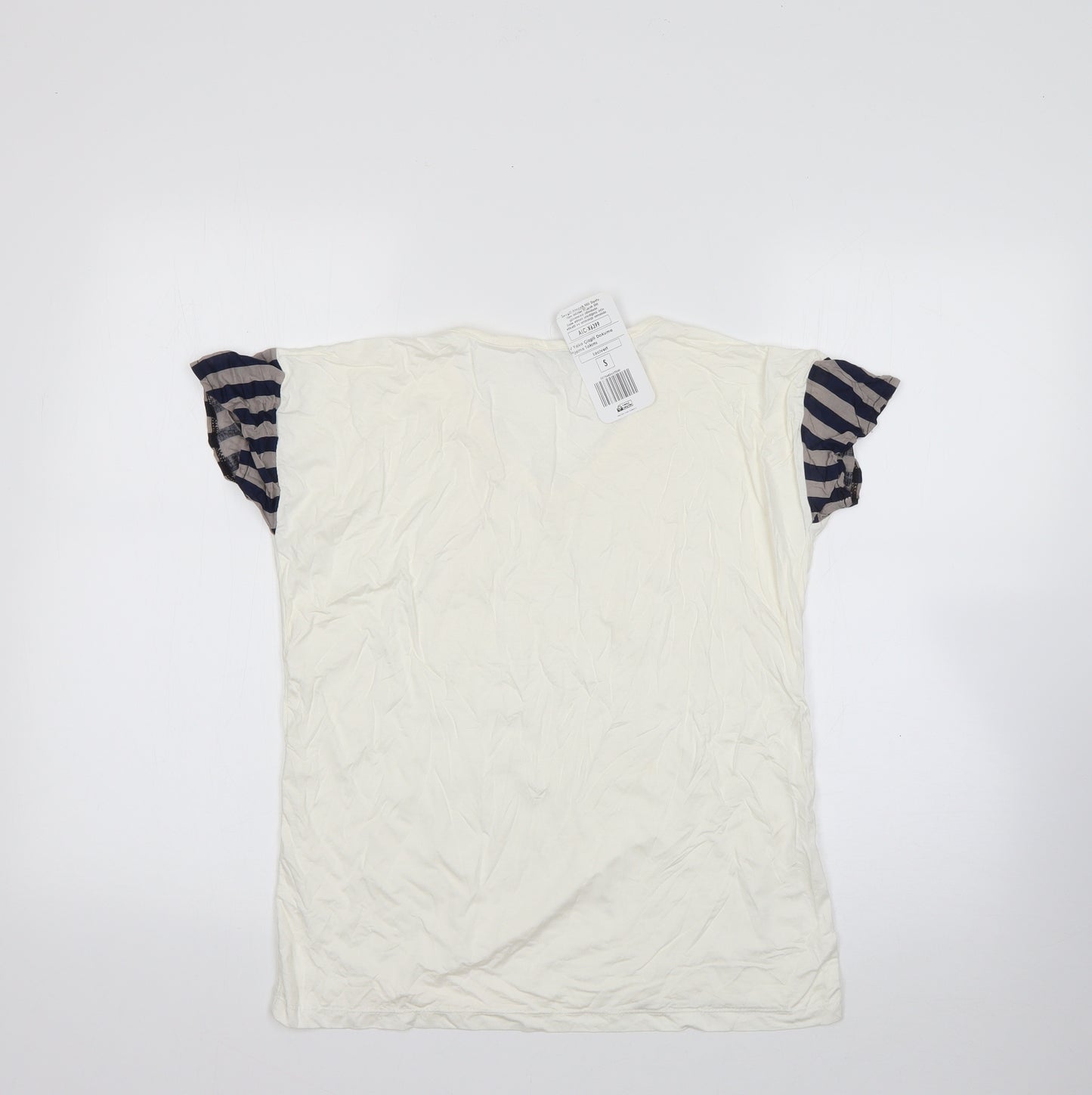 lacati Womens Beige  Polyester Basic T-Shirt Size S Round Neck