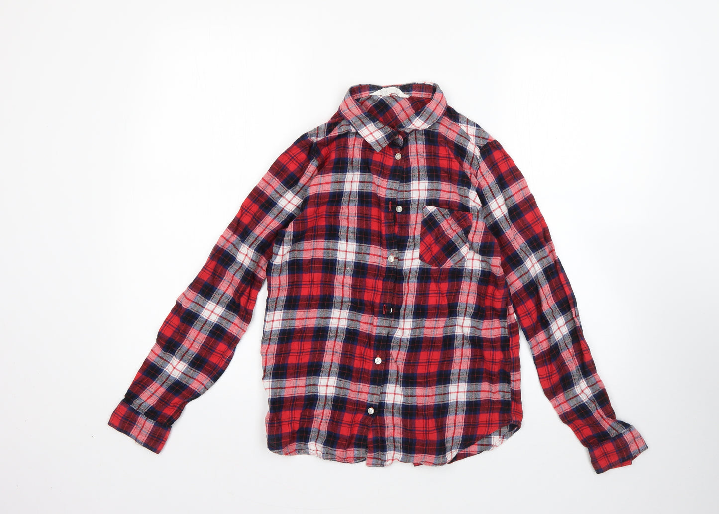 H&M Boys Multicoloured Check 100% Cotton Basic Button-Up Size 12-13 Years Collared