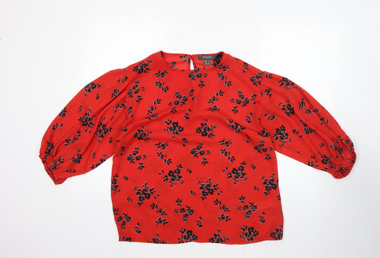 Front view of Primark women’s multicoloured floral polyester basic blouse, size UK 12, round neck