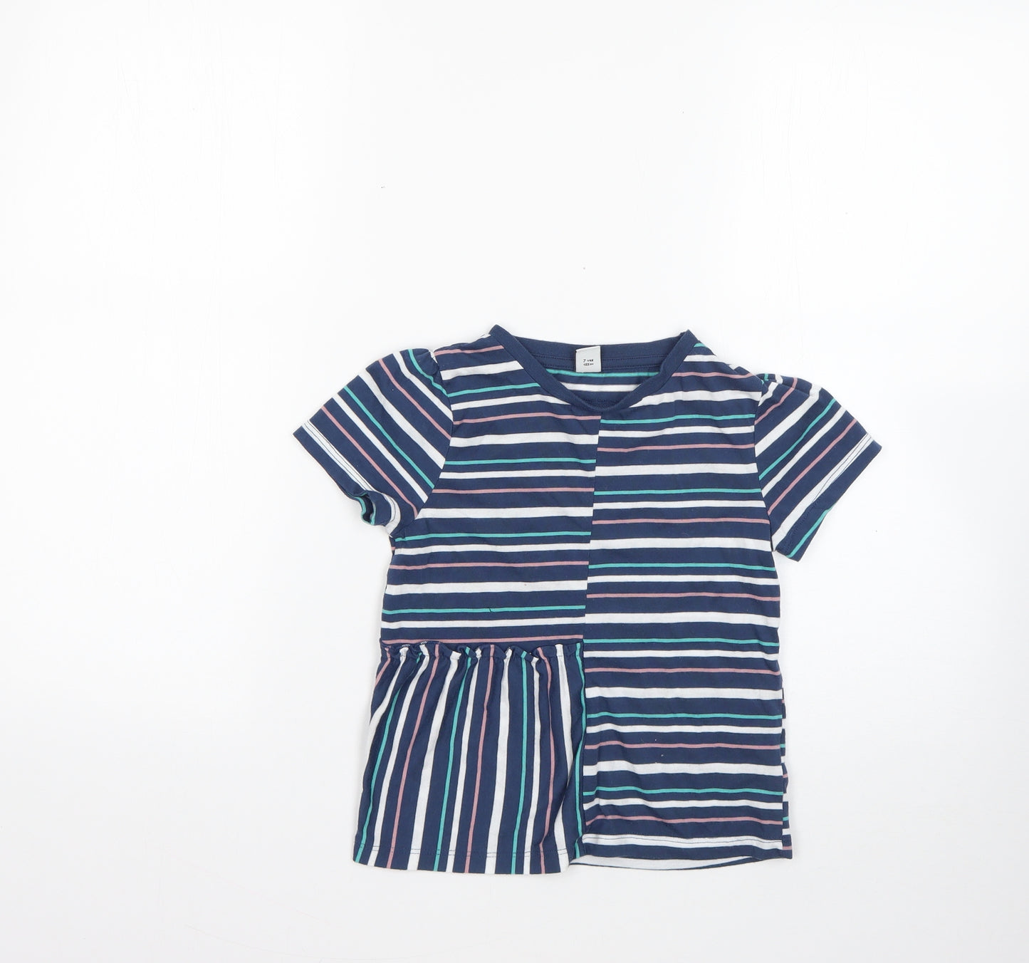 TU Girls Multicoloured Striped Polyester Basic T-Shirt Size 7 Years Round Neck