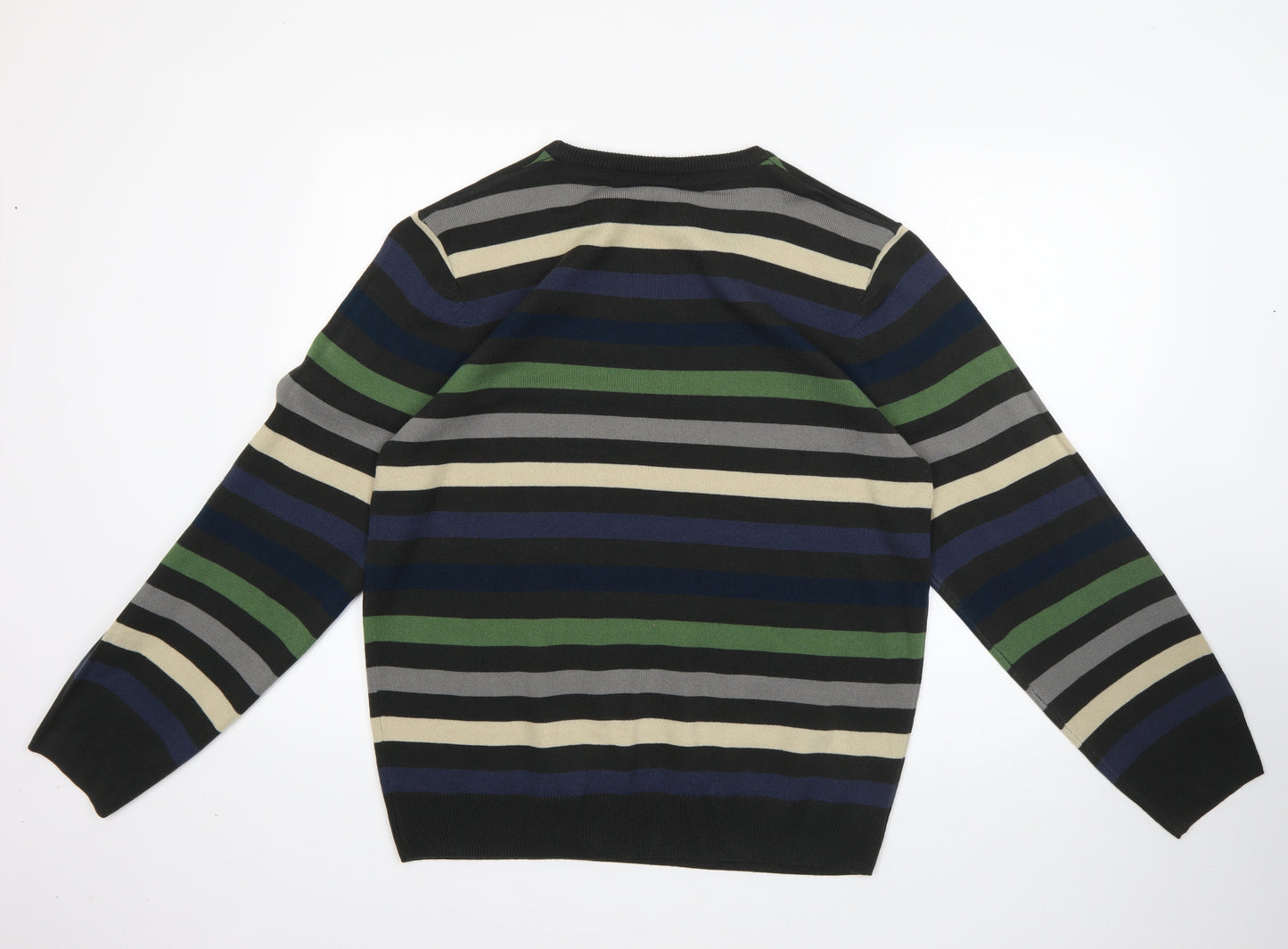 F&F Mens Multicoloured Round Neck Striped Acrylic Pullover Jumper Size M
