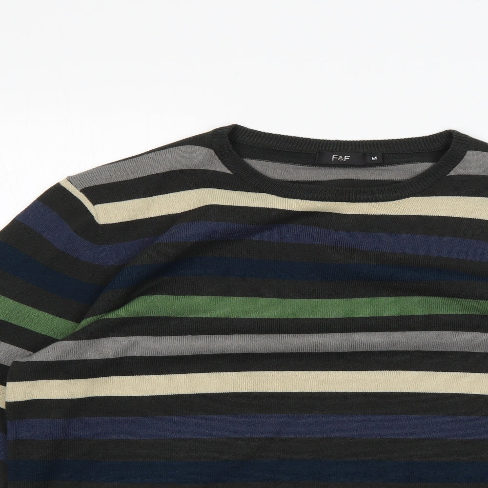 F&F Mens Multicoloured Round Neck Striped Acrylic Pullover Jumper Size M