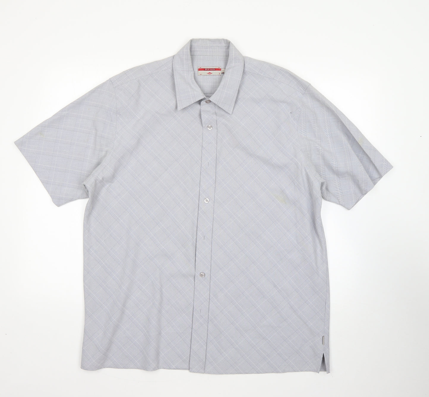 Lee Cooper Mens Grey Check Viscose  Button-Up Size L Collared