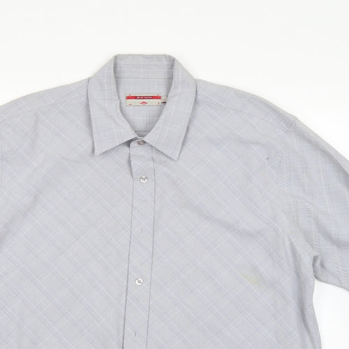 Lee Cooper Mens Grey Check Viscose  Button-Up Size L Collared