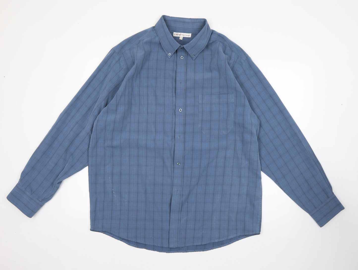 EWM Mens Blue Striped Polyester  Button-Up Size L Collared