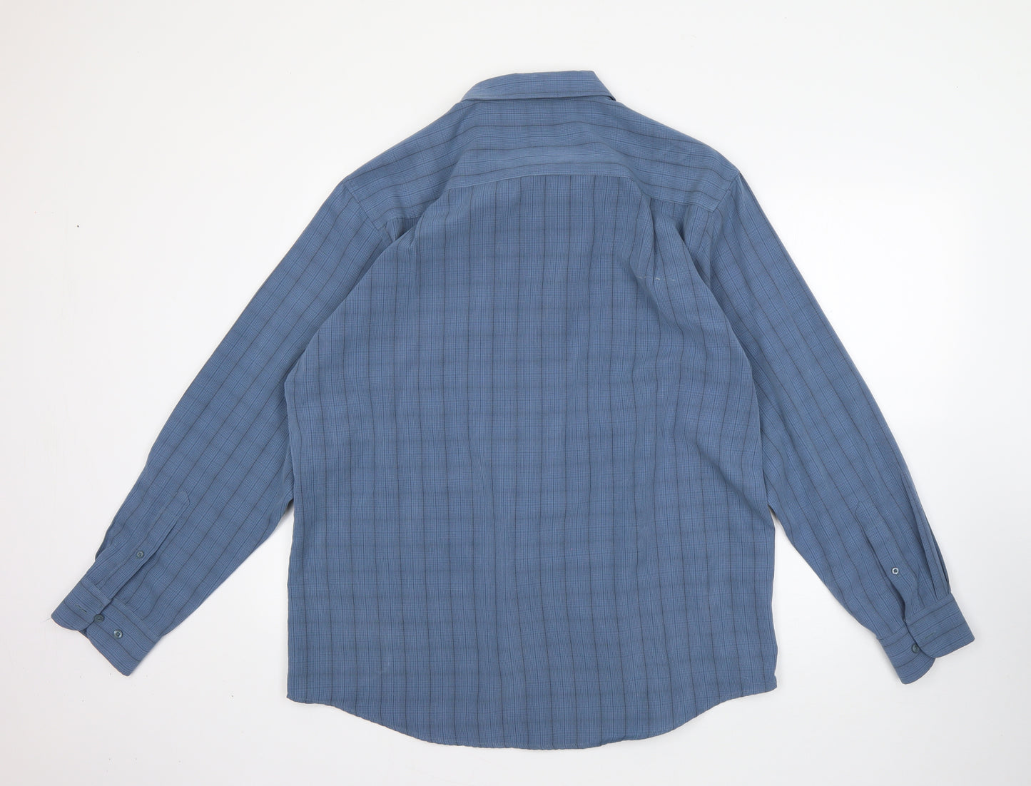 EWM Mens Blue Striped Polyester  Button-Up Size L Collared