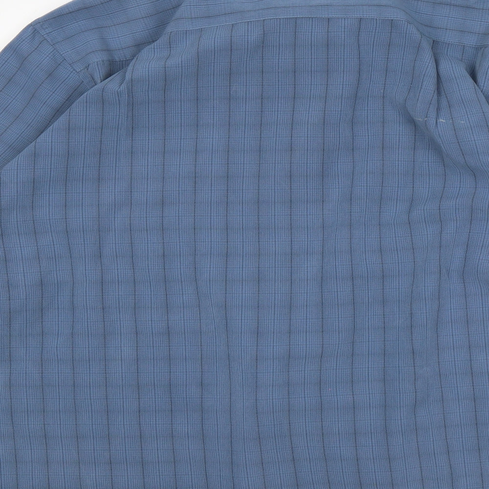 EWM Mens Blue Striped Polyester  Button-Up Size L Collared