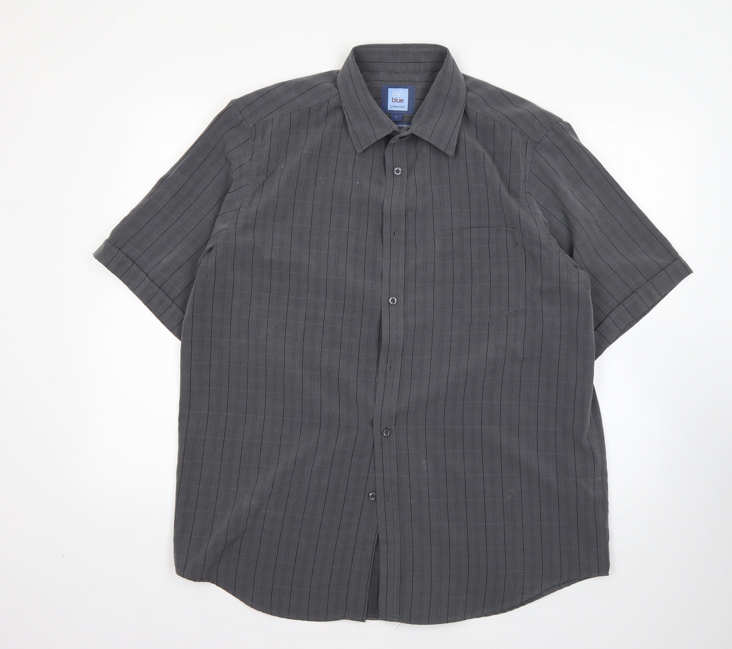 F&F Mens Grey Striped 100% Cotton  Dress Shirt Size L Collared
