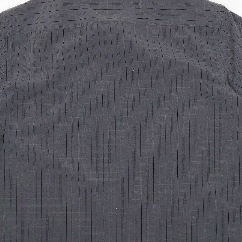 F&F Mens Grey Striped 100% Cotton  Dress Shirt Size L Collared