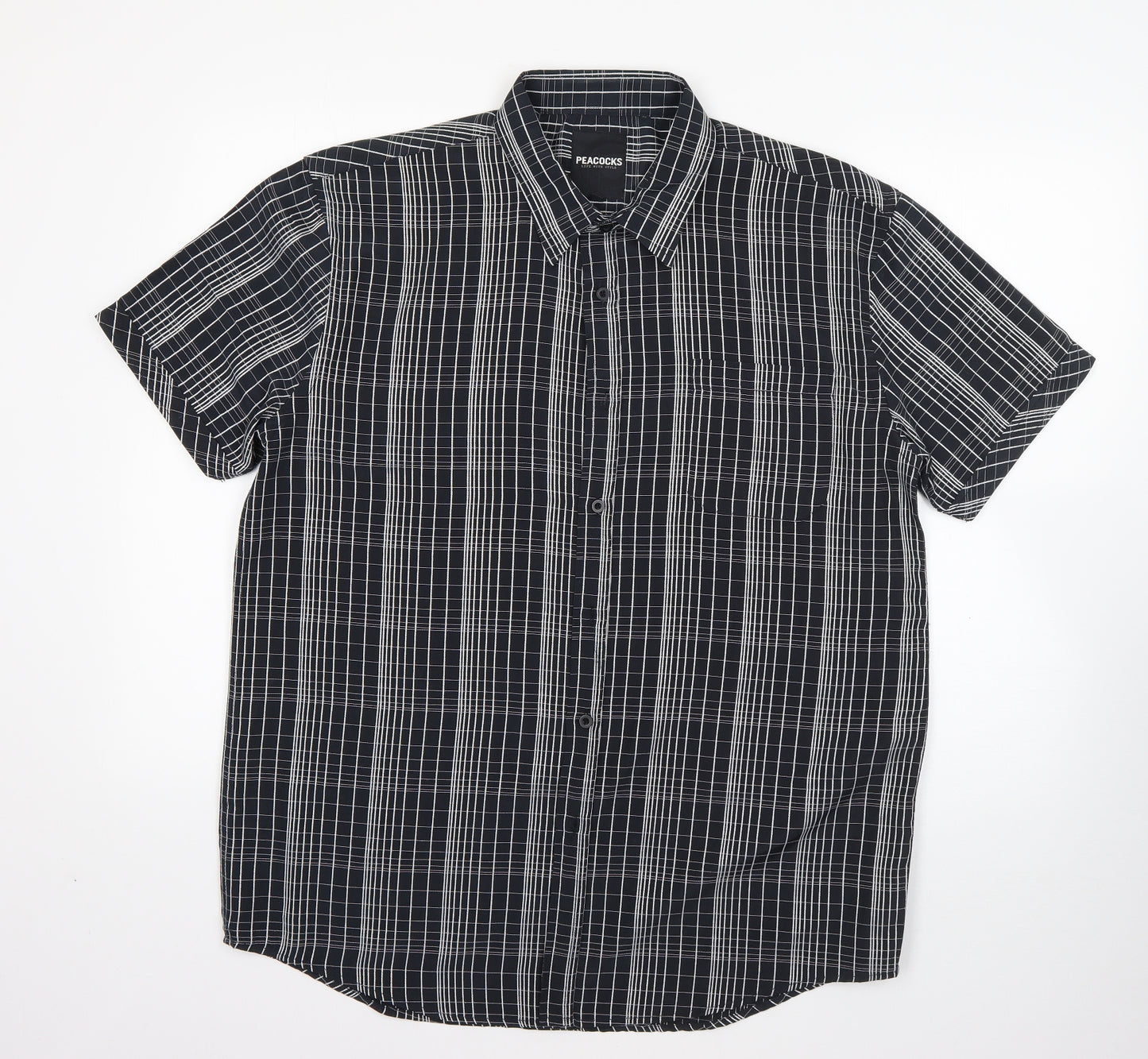 Peacocks Mens Multicoloured Check Polyester  Button-Up Size L Collared