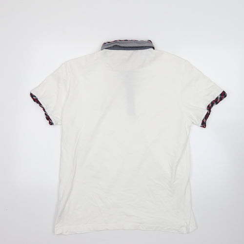 Cedar Wood State Mens White Check 100% Cotton  Polo Size L Collared