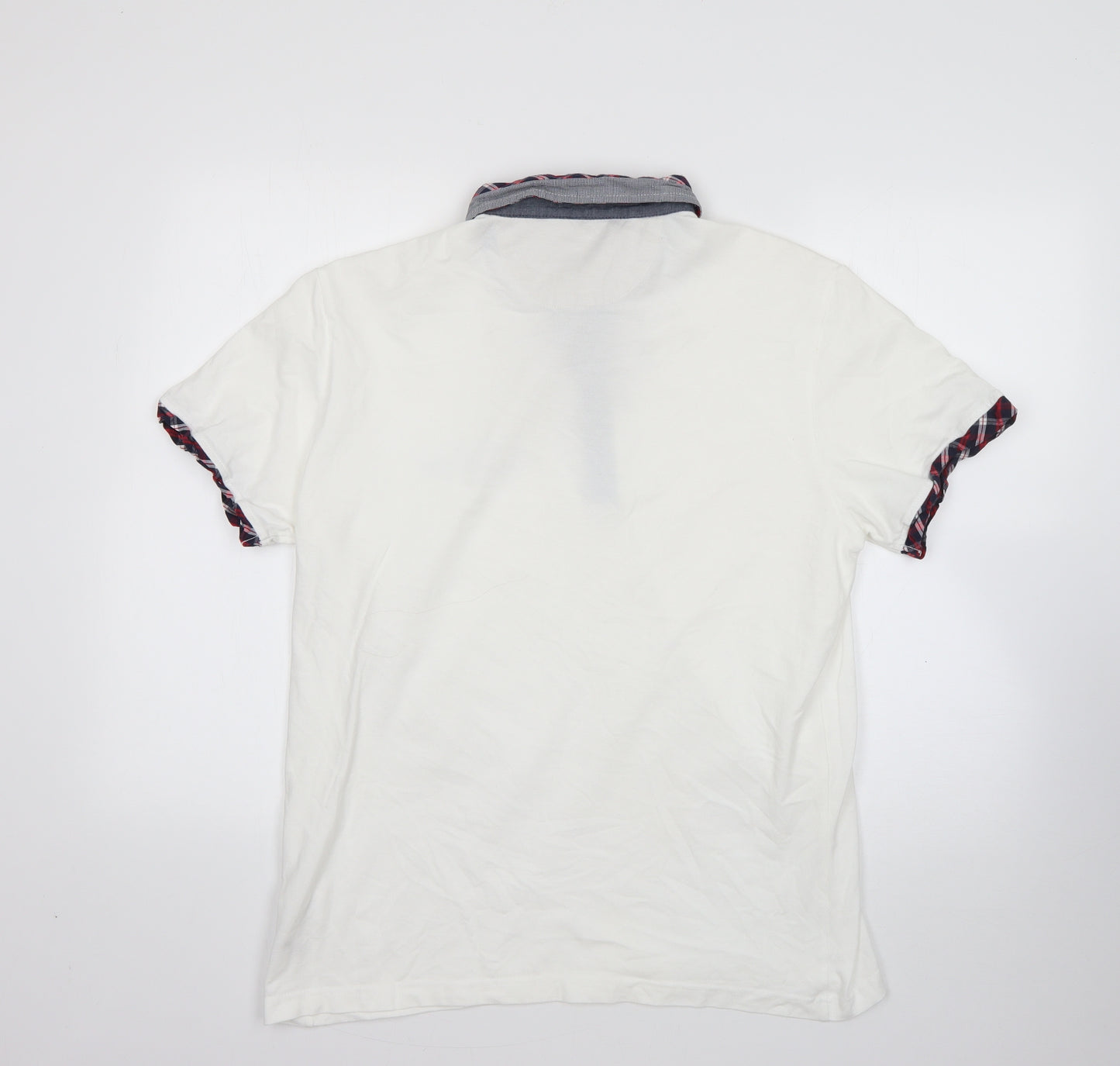 Cedar Wood State Mens White Check 100% Cotton  Polo Size L Collared