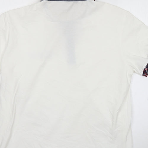 Cedar Wood State Mens White Check 100% Cotton  Polo Size L Collared