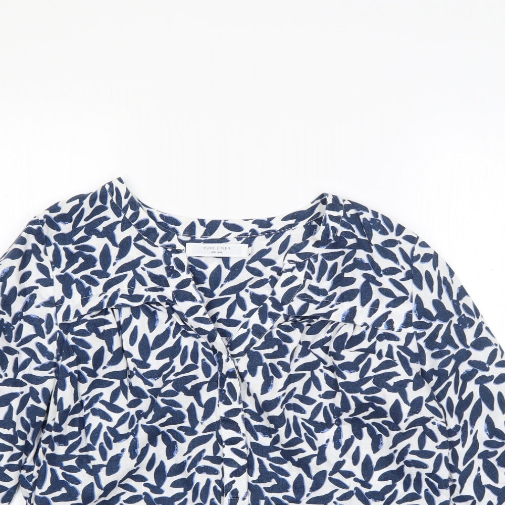 John Lewis Womens Multicoloured Floral Linen Basic Blouse Size 10 Round Neck