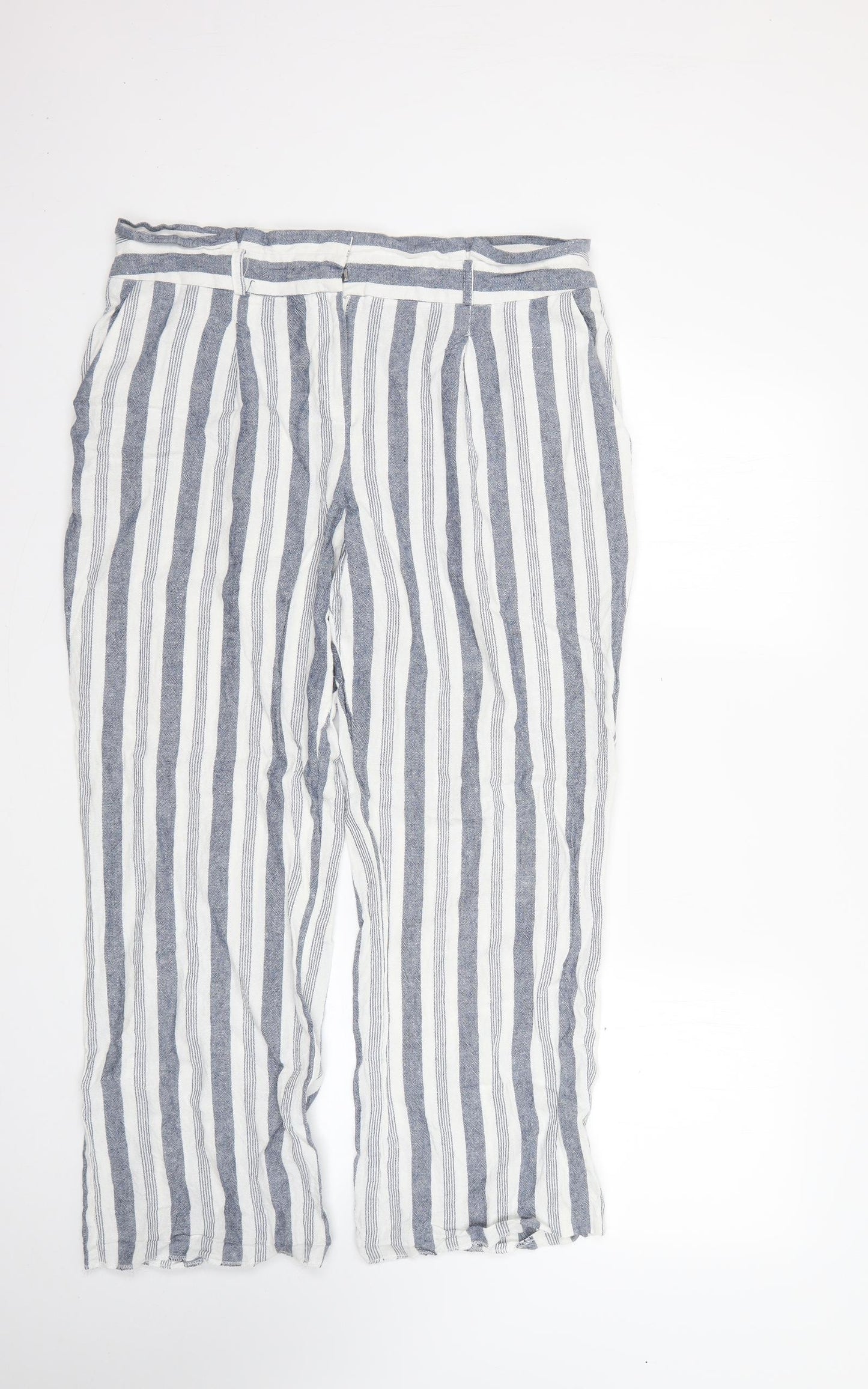 Nutmeg Womens Multicoloured Striped Linen Cropped Trousers Size 14 L26 in Regular