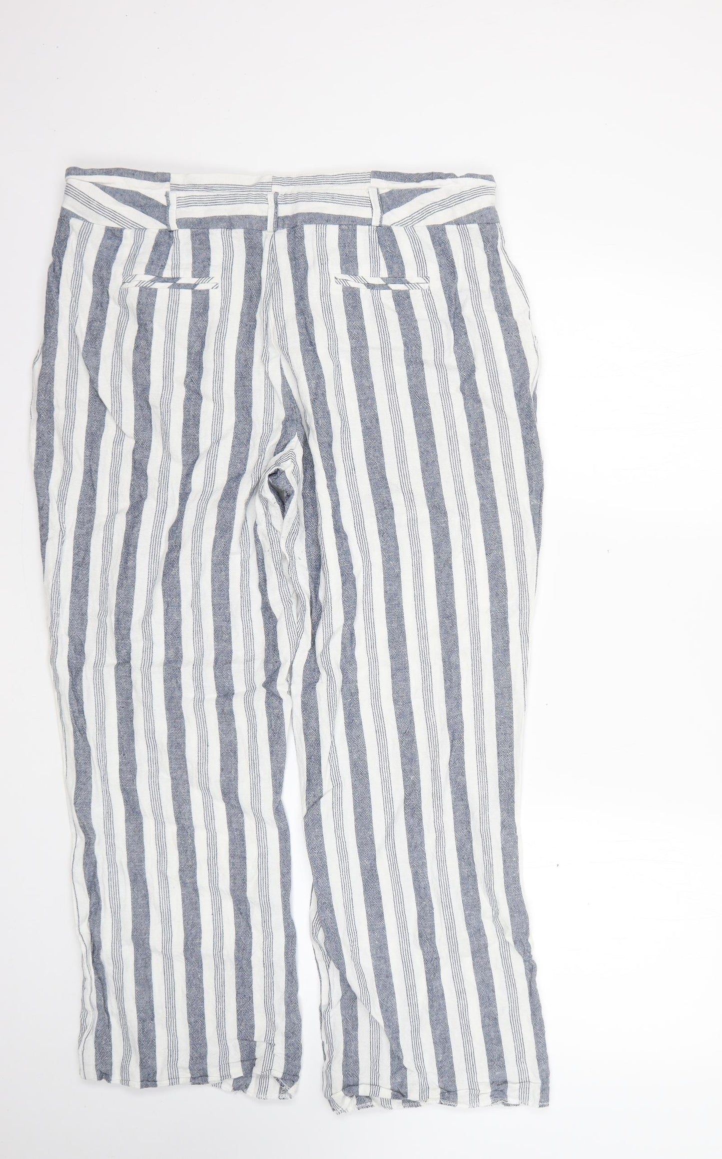 Nutmeg Womens Multicoloured Striped Linen Cropped Trousers Size 14 L26 in Regular