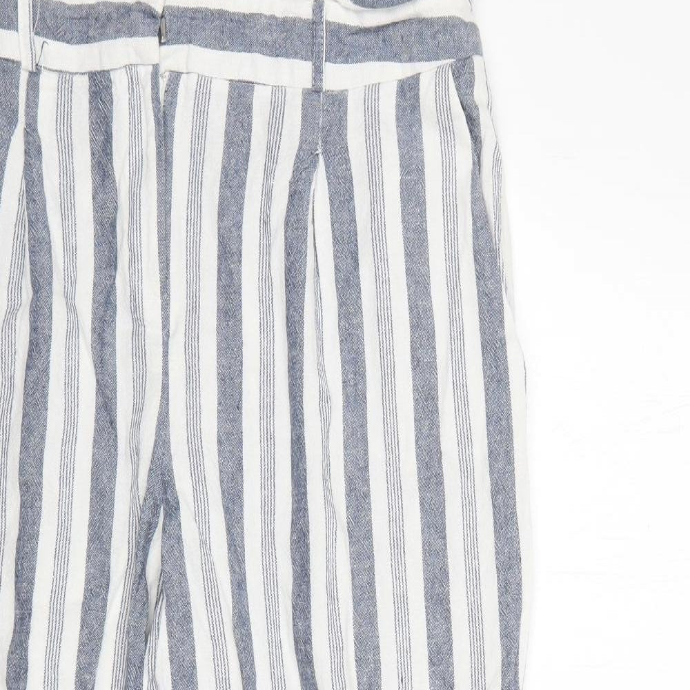 Nutmeg Womens Multicoloured Striped Linen Cropped Trousers Size 14 L26 in Regular