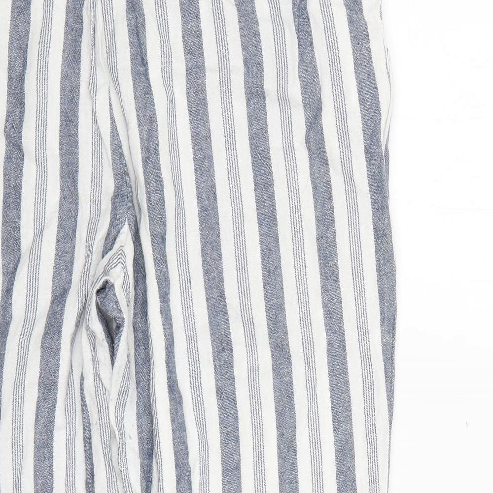 Nutmeg Womens Multicoloured Striped Linen Cropped Trousers Size 14 L26 in Regular