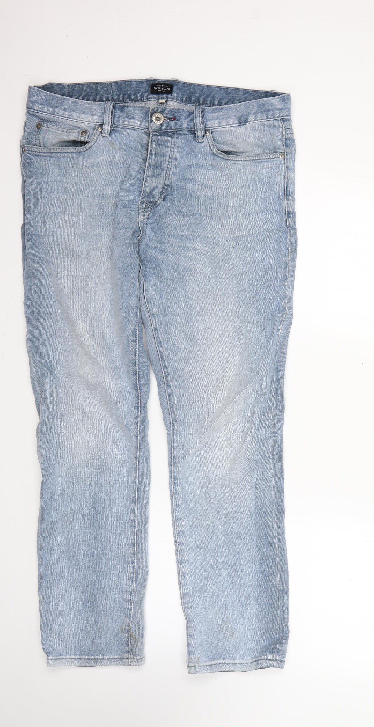 River Island Mens Blue  Cotton Straight Jeans Size 34 L26 in Regular