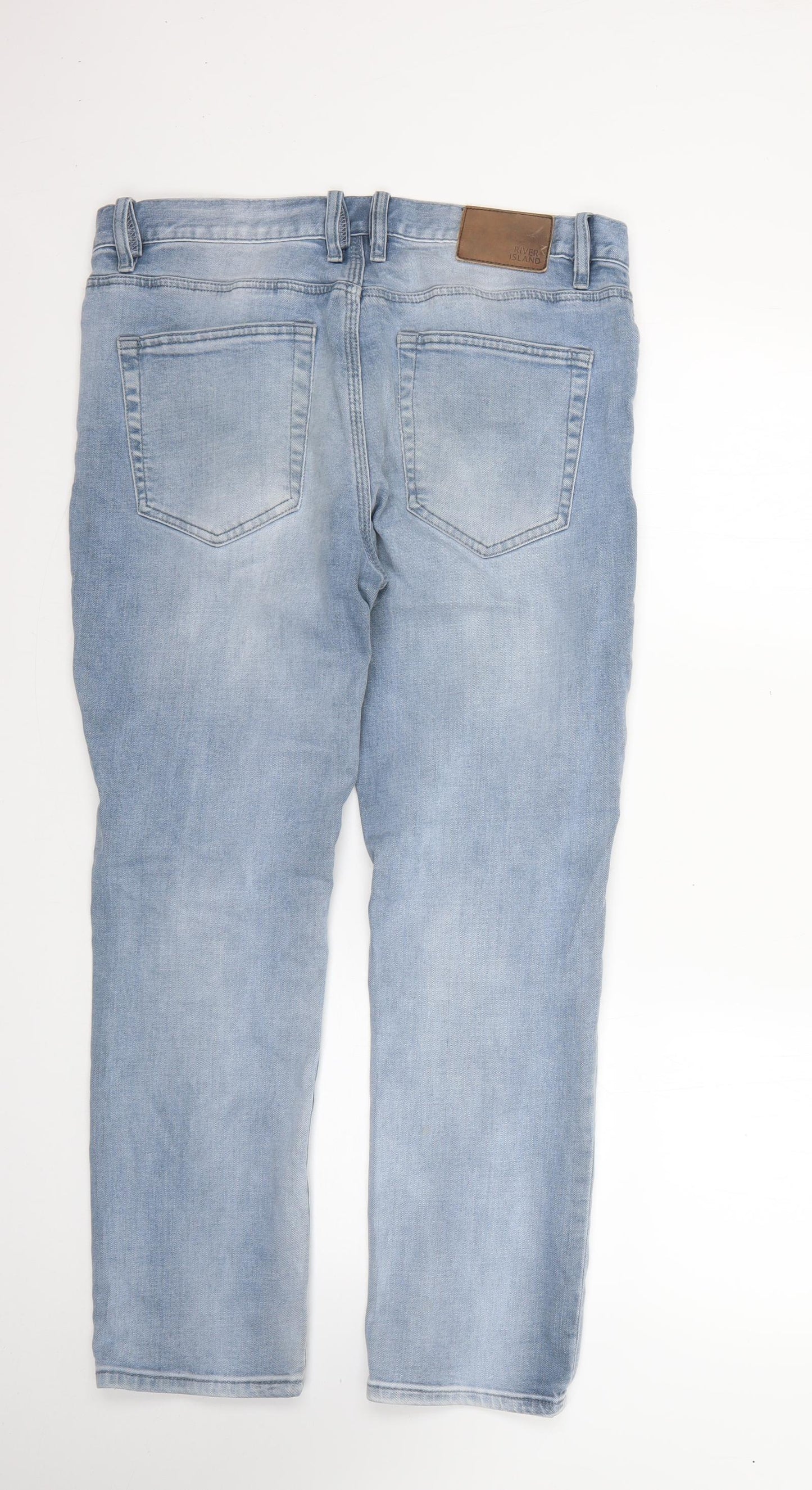 River Island Mens Blue  Cotton Straight Jeans Size 34 L26 in Regular