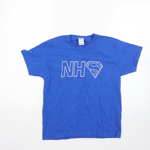 Fruit of the Loom Boys Blue  100% Cotton Basic T-Shirt Size 7-8 Years Round Neck  - nhs
