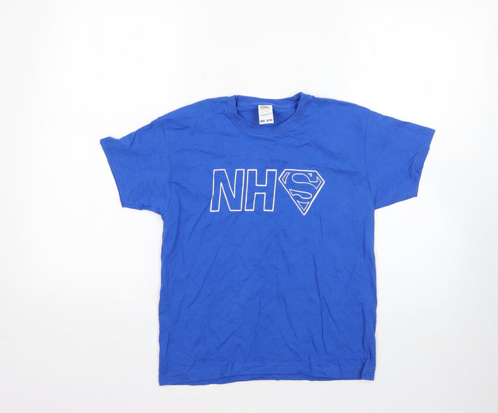 Fruit of the Loom Boys Blue  100% Cotton Basic T-Shirt Size 7-8 Years Round Neck  - nhs