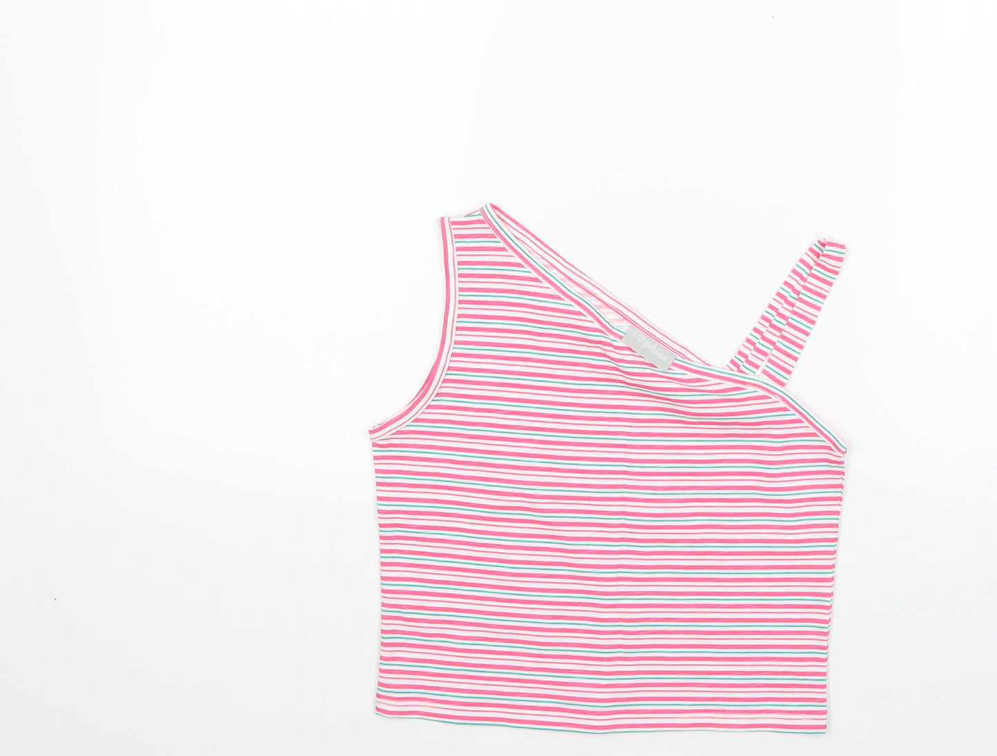 Matalan Girls Multicoloured Striped 100% Cotton Basic T-Shirt Size 9 Years Round Neck