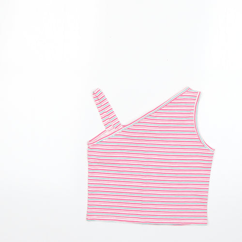 Matalan Girls Multicoloured Striped 100% Cotton Basic T-Shirt Size 9 Years Round Neck