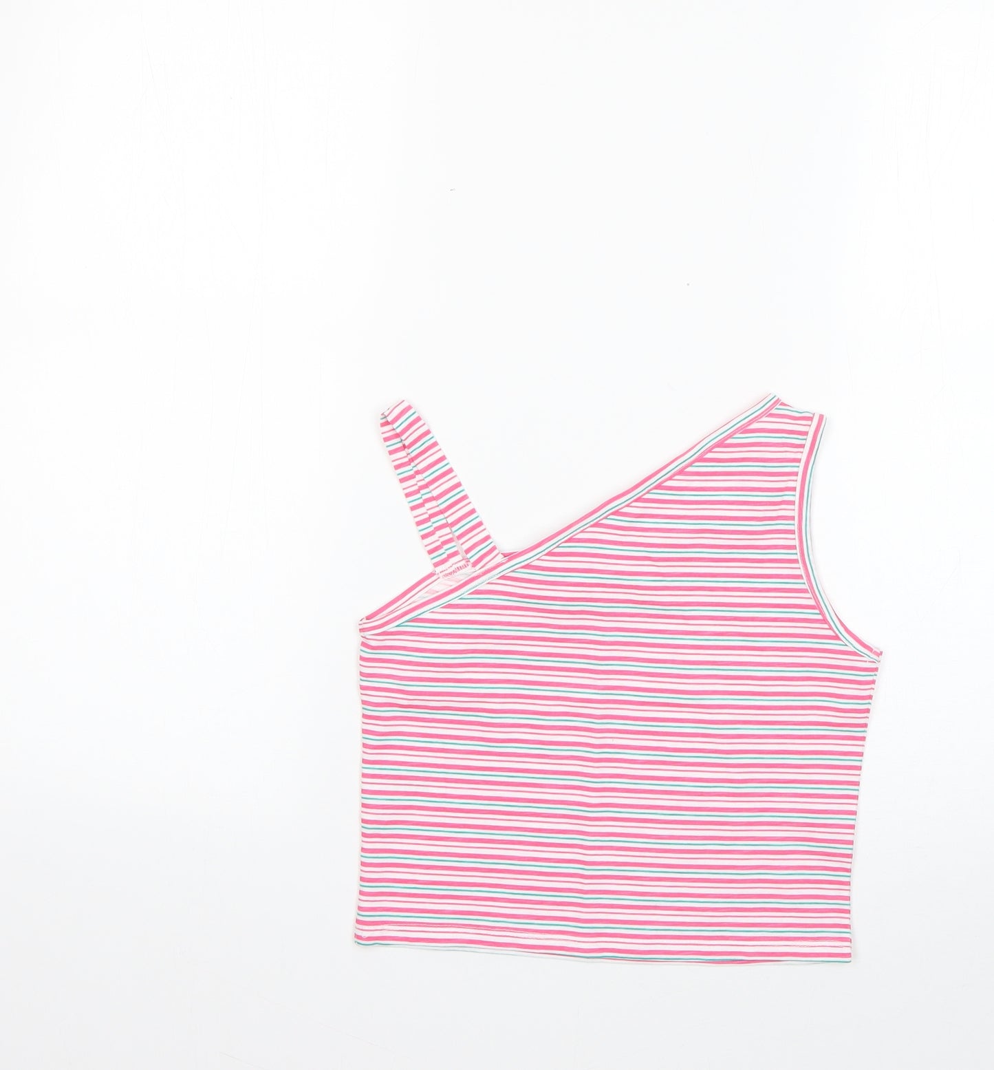 Matalan Girls Multicoloured Striped 100% Cotton Basic T-Shirt Size 9 Years Round Neck