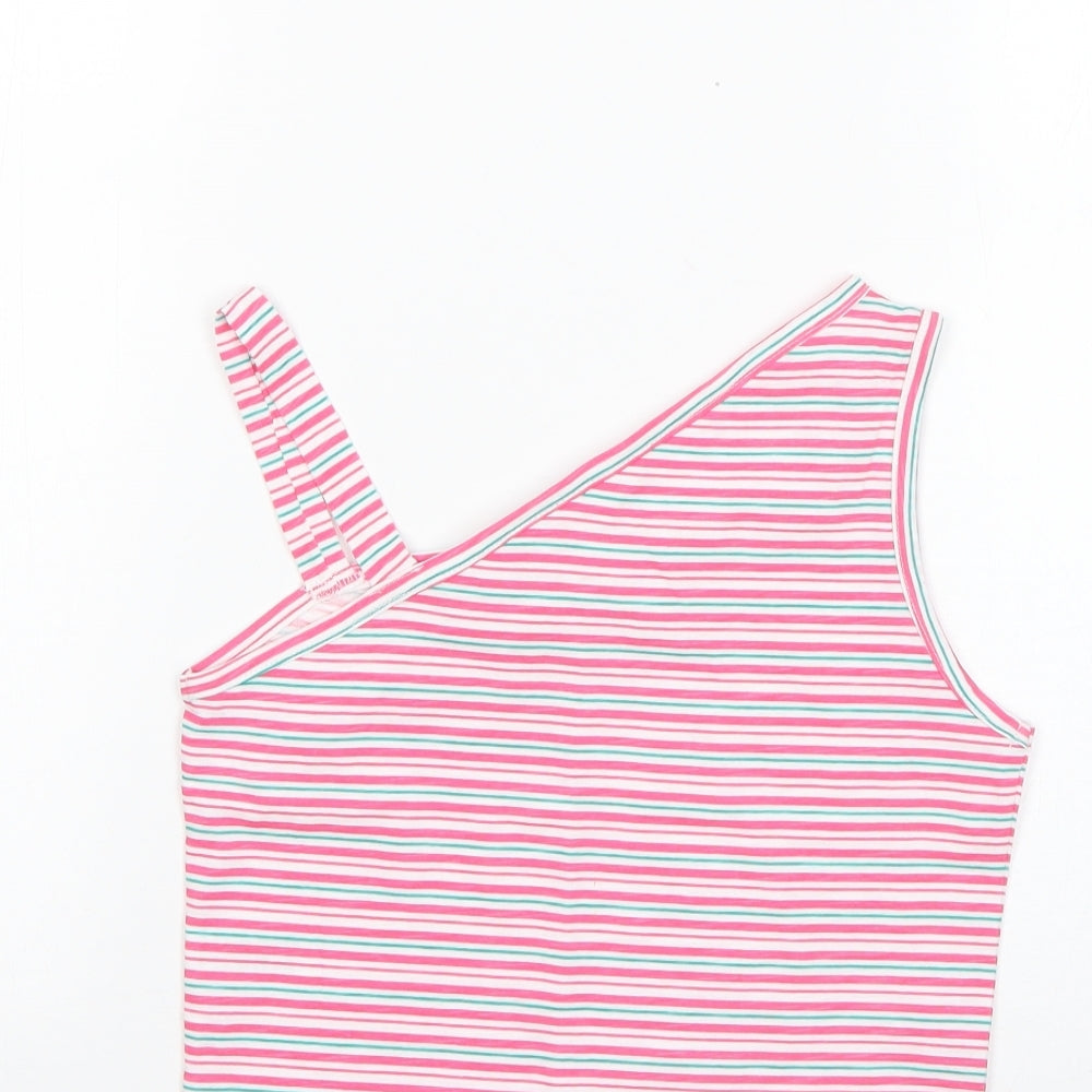 Matalan Girls Multicoloured Striped 100% Cotton Basic T-Shirt Size 9 Years Round Neck