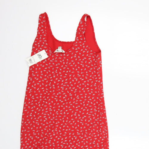 Miss Selfridge Womens Red Floral Cotton T-Shirt Dress  Size 14  Round Neck
