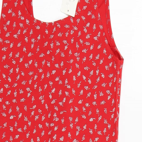 Miss Selfridge Womens Red Floral Cotton T-Shirt Dress  Size 14  Round Neck