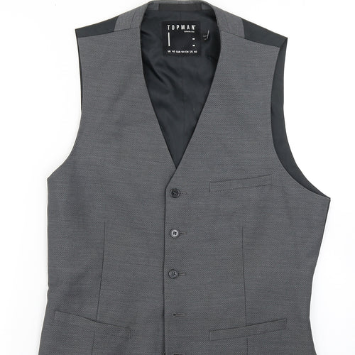 Topman Mens Grey  Polyester Jacket Suit Waistcoat Size 40