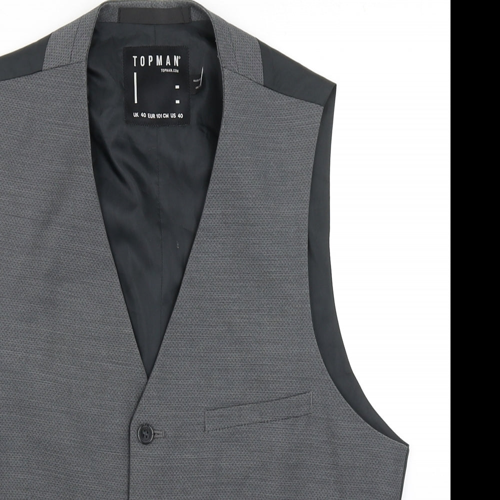 Topman Mens Grey  Polyester Jacket Suit Waistcoat Size 40