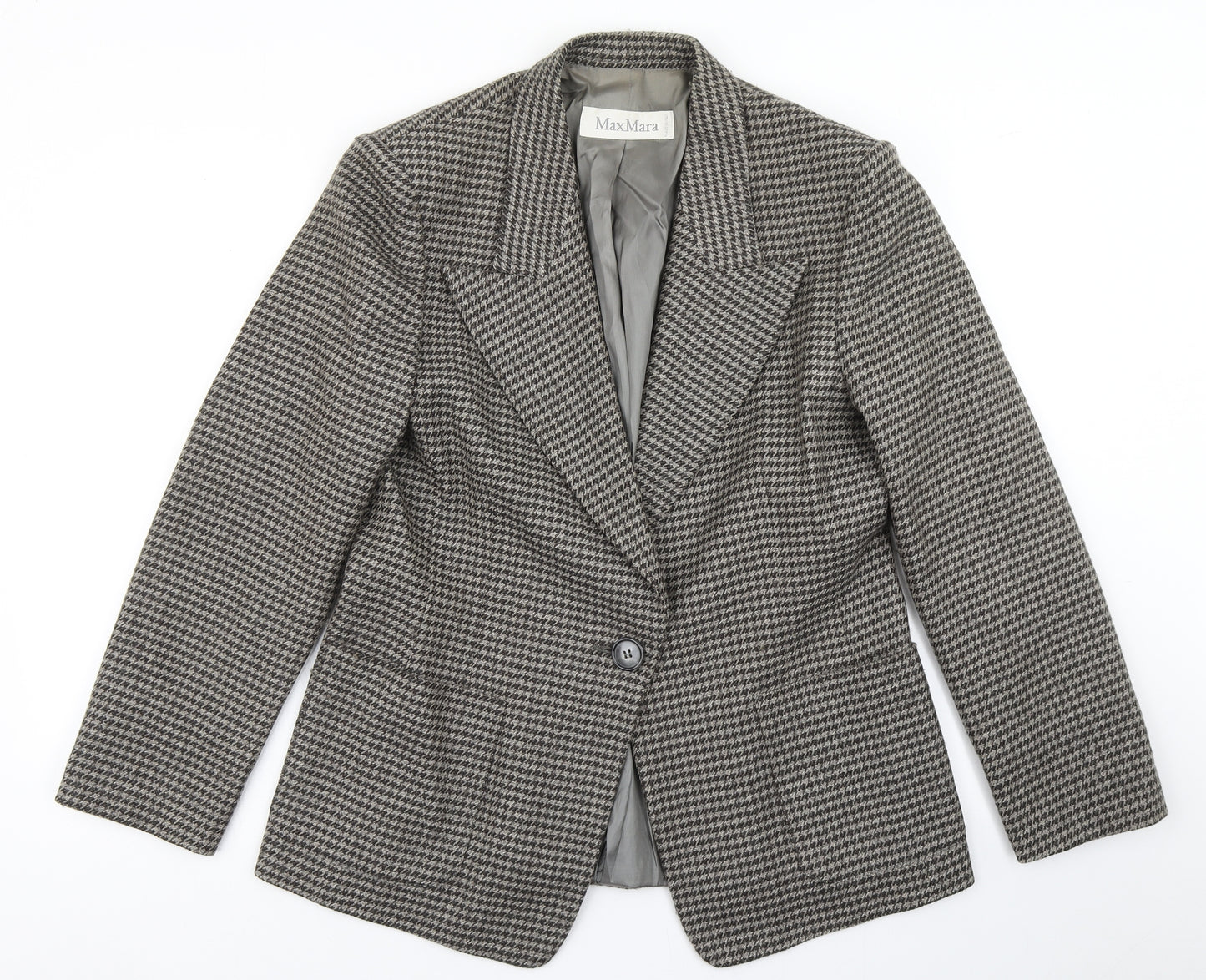 Max Mara Womens Brown Houndstooth Wool Jacket Blazer Size 18